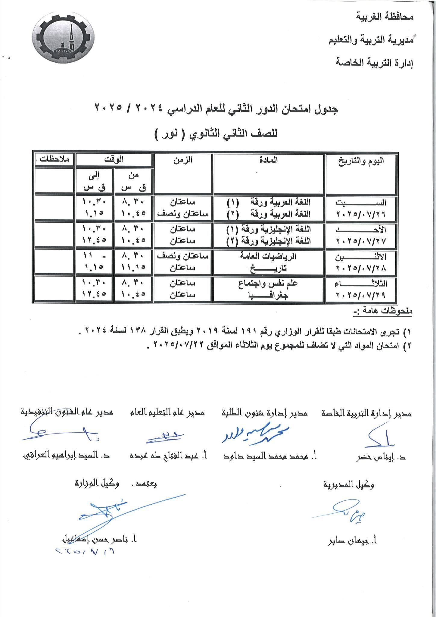 جداول امتحانات الدور الثاني لطلاب مدارس الصم والبكم (12) جداول امتحانات الدور الثاني لطلاب مدارس الصم والبكم (12)