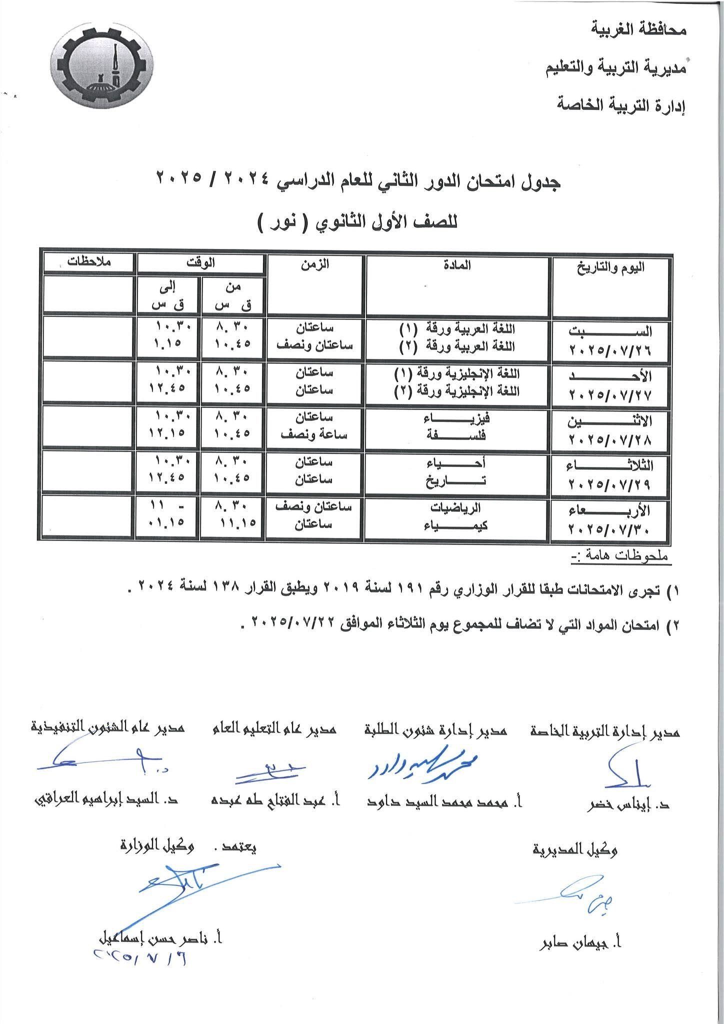 جداول امتحانات الدور الثاني لطلاب مدارس الصم والبكم (11) جداول امتحانات الدور الثاني لطلاب مدارس الصم والبكم (11)