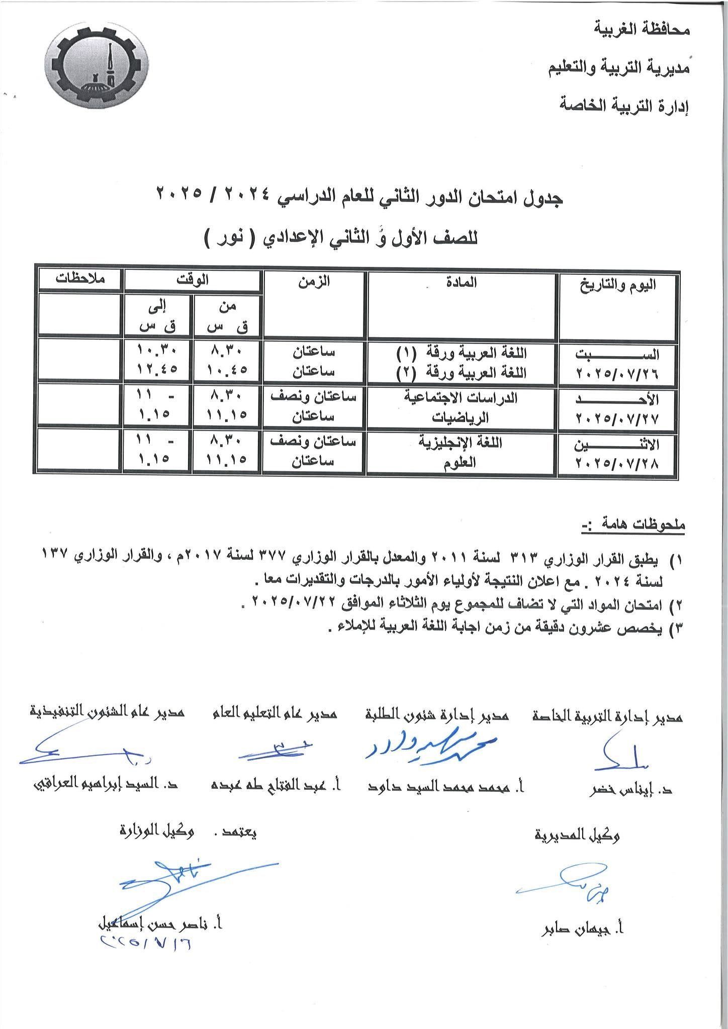 جداول امتحانات الدور الثاني لطلاب مدارس الصم والبكم (9) جداول امتحانات الدور الثاني لطلاب مدارس الصم والبكم (9)
