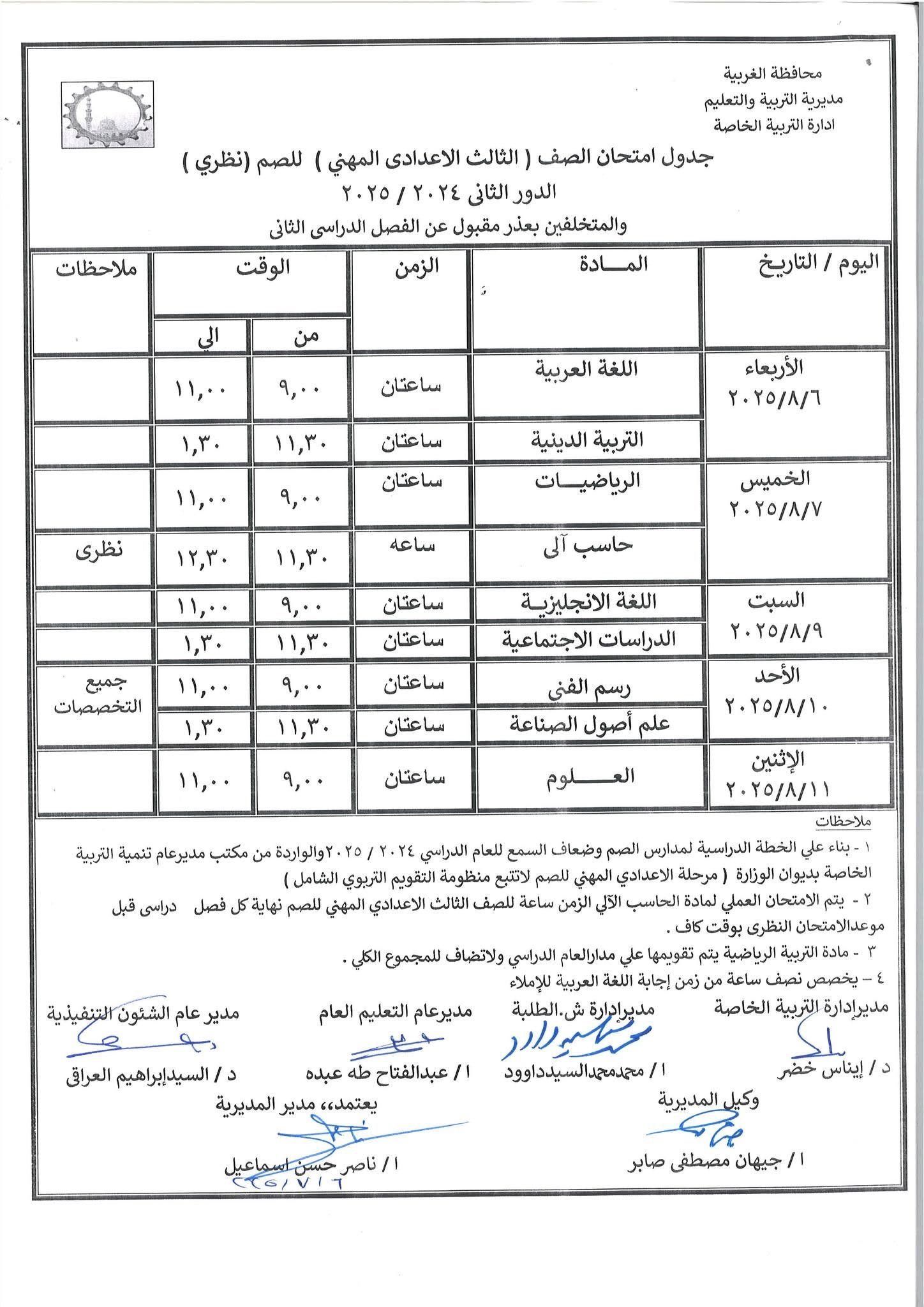 جداول امتحانات الدور الثاني لطلاب مدارس الصم والبكم (4) جداول امتحانات الدور الثاني لطلاب مدارس الصم والبكم (4)
