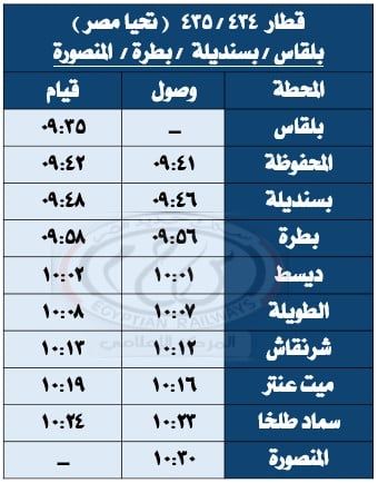 مواعيد القطارات على خط المنصورة بلقاس (6) مواعيد القطارات على خط المنصورة بلقاس (6)