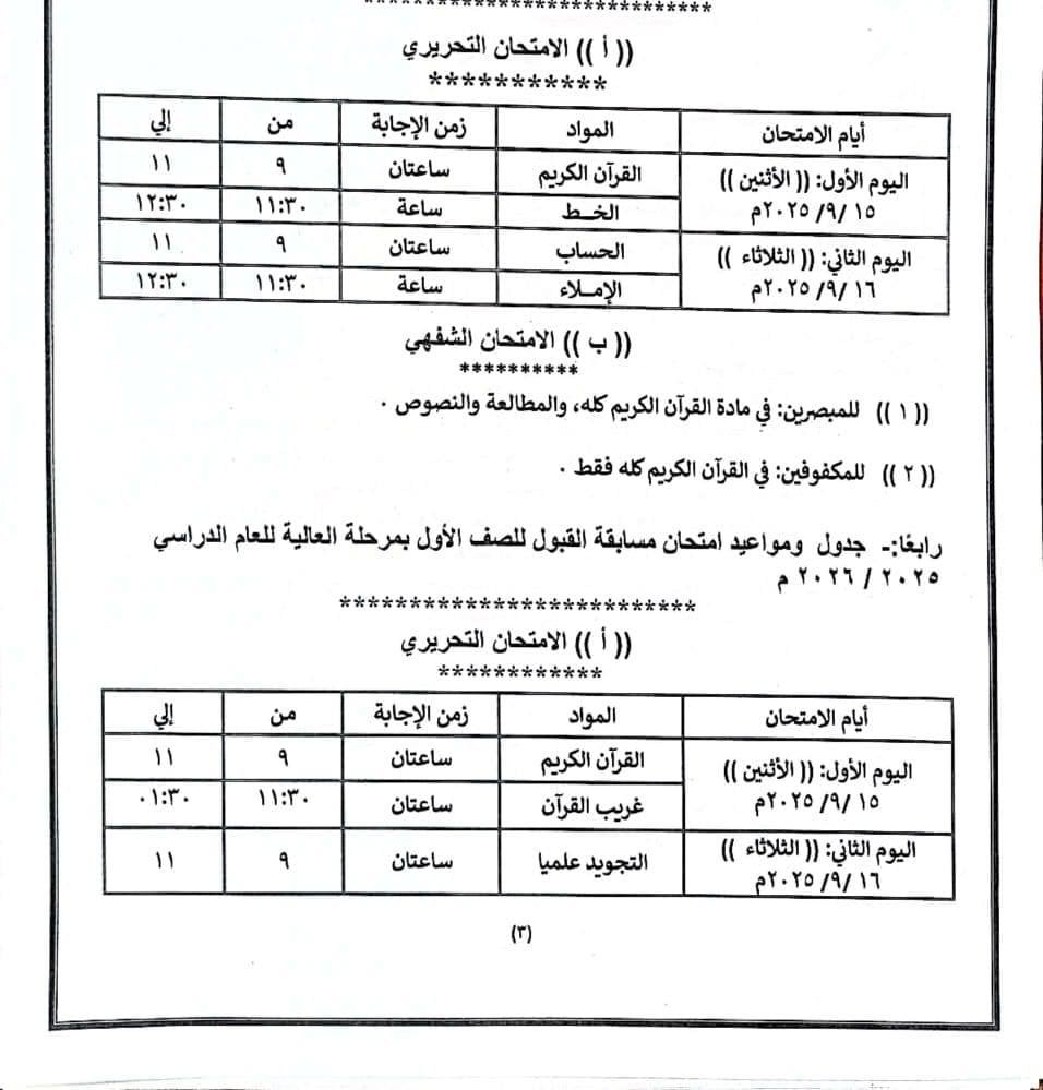 منطقة الأقصر الأزهرية تعلن جدول امتحانات القبول في معهد القراءات منطقة الأقصر الأزهرية تعلن جدول امتحانات القبول في معهد القراءات