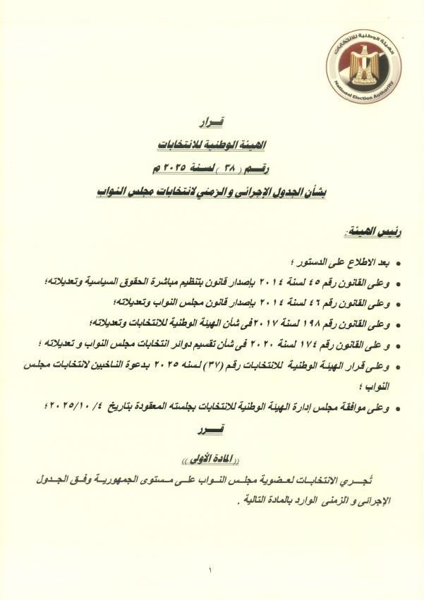 الجدول الزمني لانتخابات مجلس النواب 2025 (4)