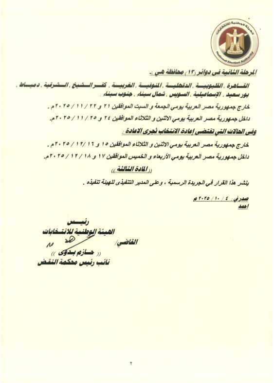 الجدول الزمني لانتخابات مجلس النواب 2025 (3)