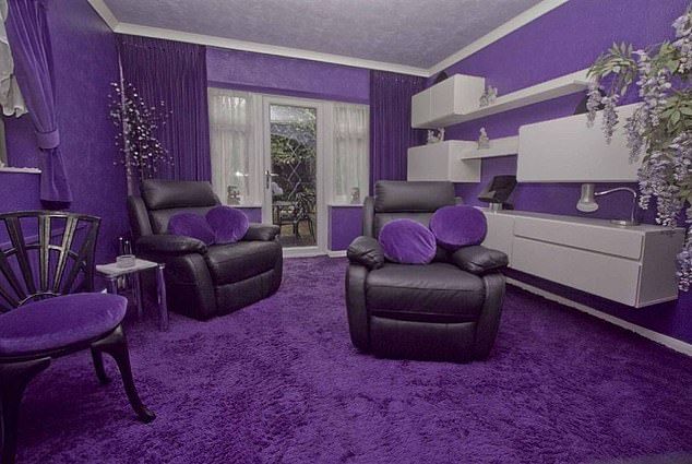 Purple reign: The owner of this Hillingdon house favoured a monochrome colour palette