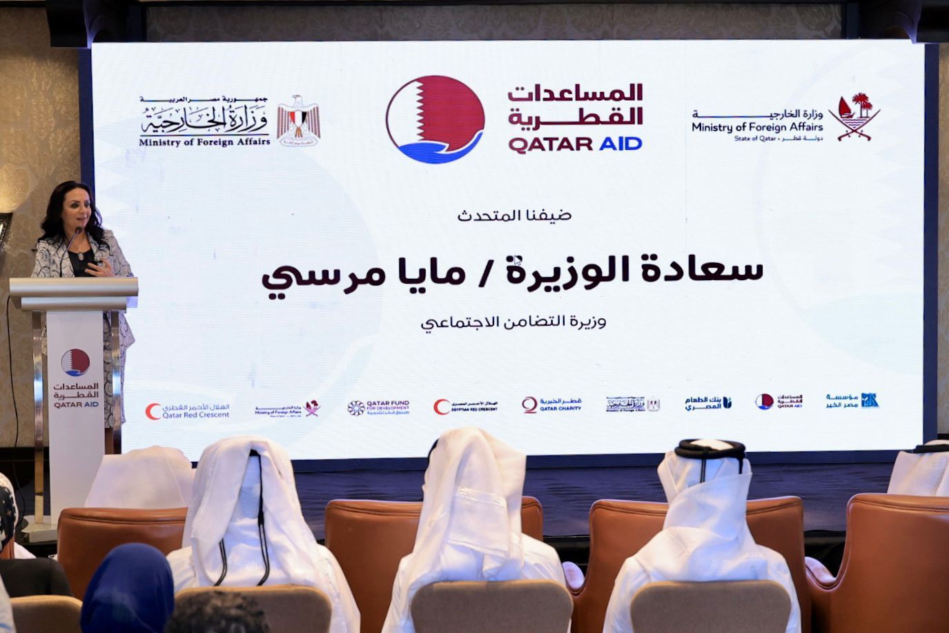 وزيرة التضامن الاجتماعي خلال احتفالية التعاون المصري القطري وزيرة التضامن الاجتماعي خلال احتفالية التعاون المصري القطري