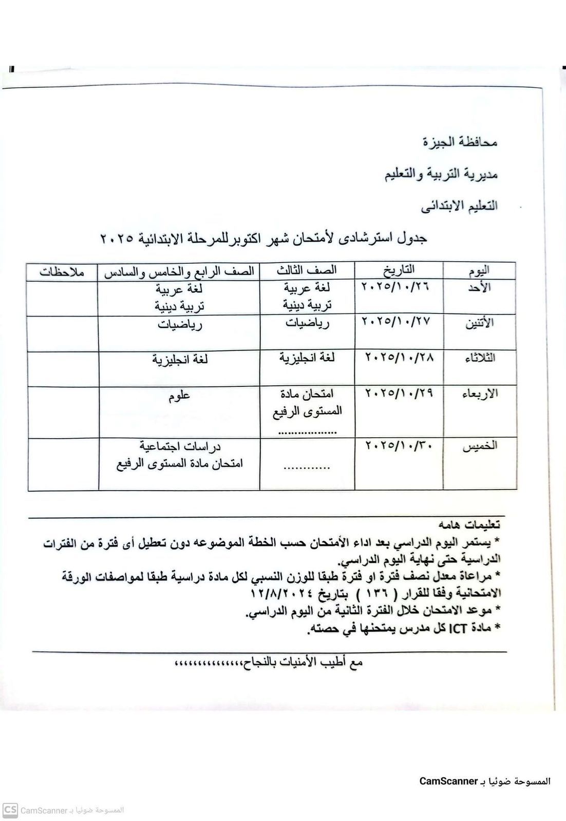 الجدول الاسترشادى الجدول الاسترشادى