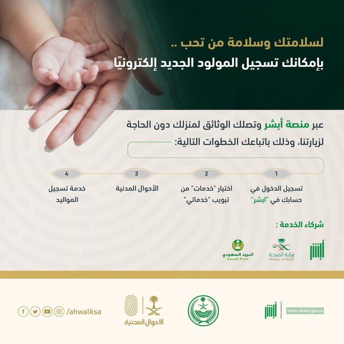4 خطوات لتسجيل المواليد في أبشر وطلب سجل الأسرة
