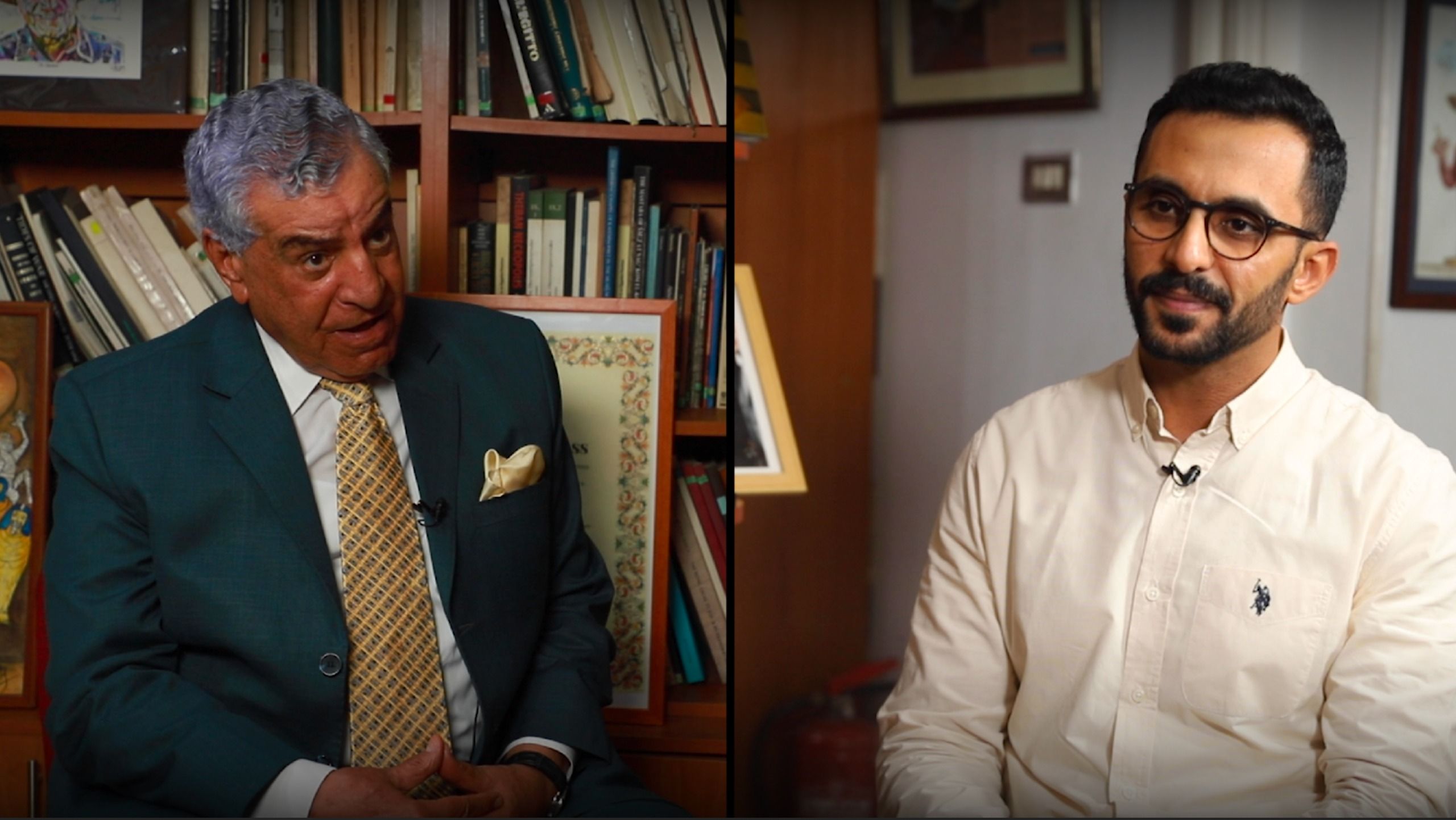 الدكتور زاهي حواس والزميل محمد أسعد خلال اللقاء (2) الدكتور زاهي حواس والزميل محمد أسعد خلال اللقاء (2)
