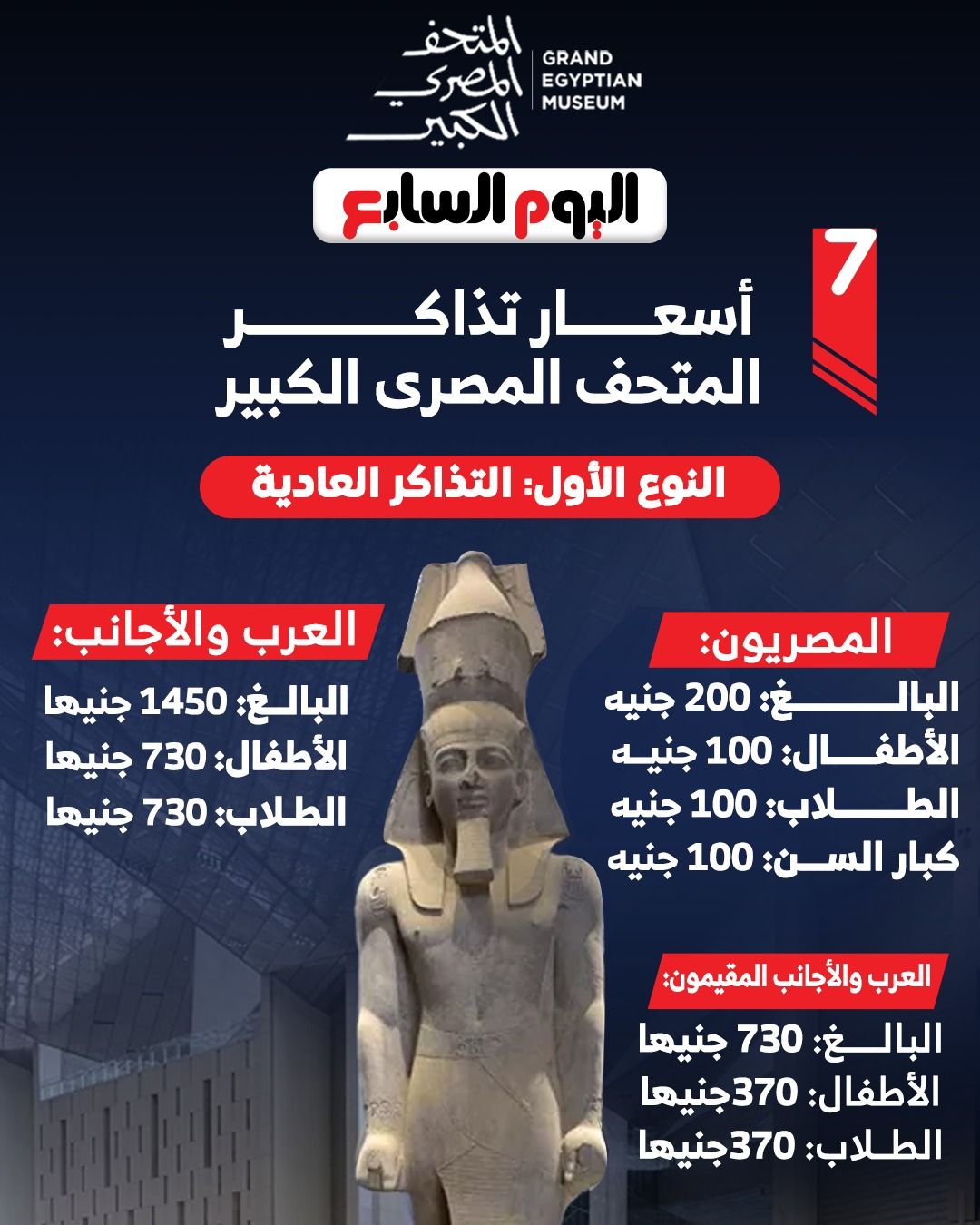 أسعار تذاكر زيارة المتحف المصري الكبير أسعار تذاكر زيارة المتحف المصري الكبير