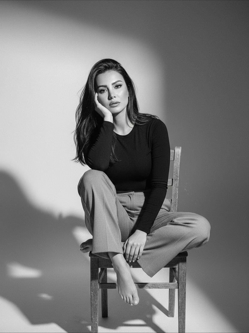 دينا فؤاد بالابيض والاسود فى اطلالة عصرية