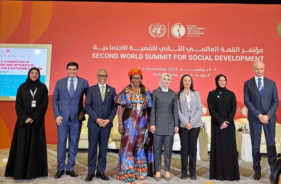 الدكتورة مايا مرسى خلال المشاركة فى مؤتمر القمة العالمية الثانية للتنمية الاجتماعية بالدوحة