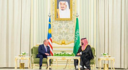 ولي العهد يستقبل ملك ماليزيا ويعقدان جلسة مباحثات رسمية في قصر اليمامة