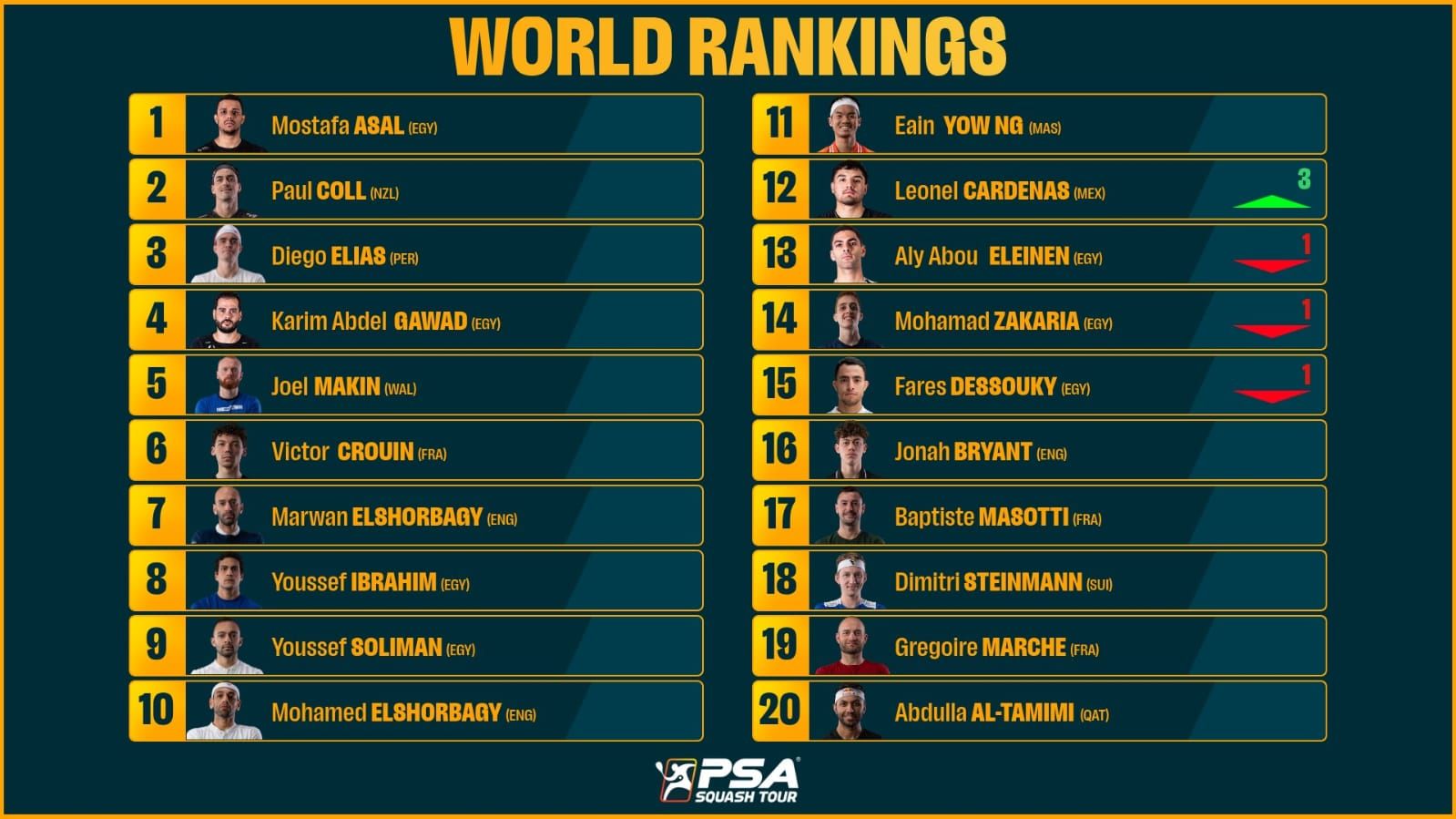 تصنيف رجال الاسكواش