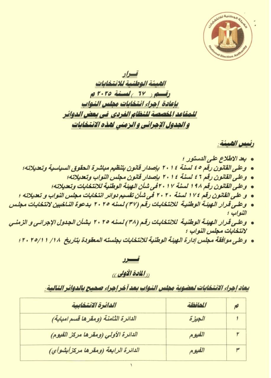الجدول الزمنى للاجراءات الانتخابية بالدوائر الملغاة بانتخابات النواب (2) الجدول الزمنى للاجراءات الانتخابية بالدوائر الملغاة بانتخابات النواب (2)