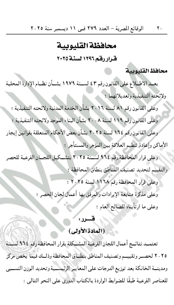 قرار محافظ القليوبية 1 قرار محافظ القليوبية 1