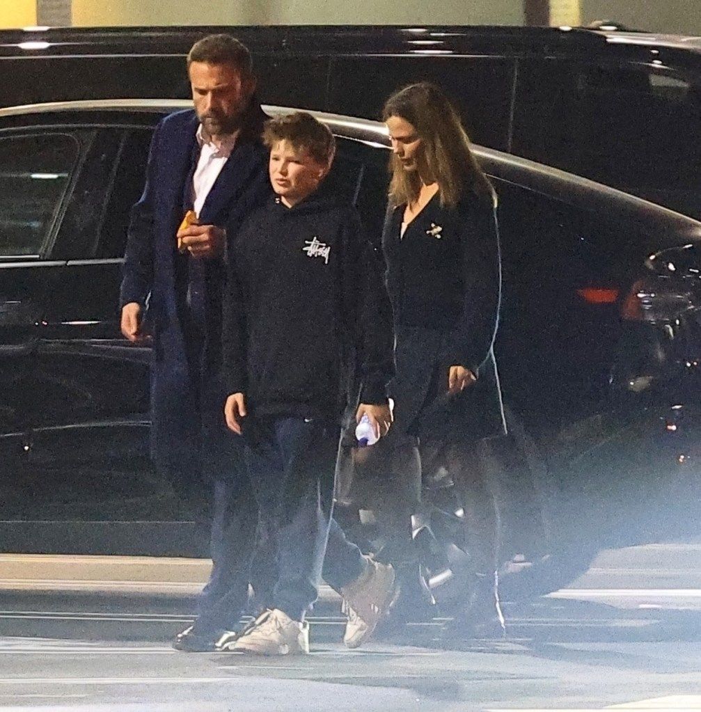 Ben Affleck, Jennifer Garner, and Samuel Affleck leaving a school play.