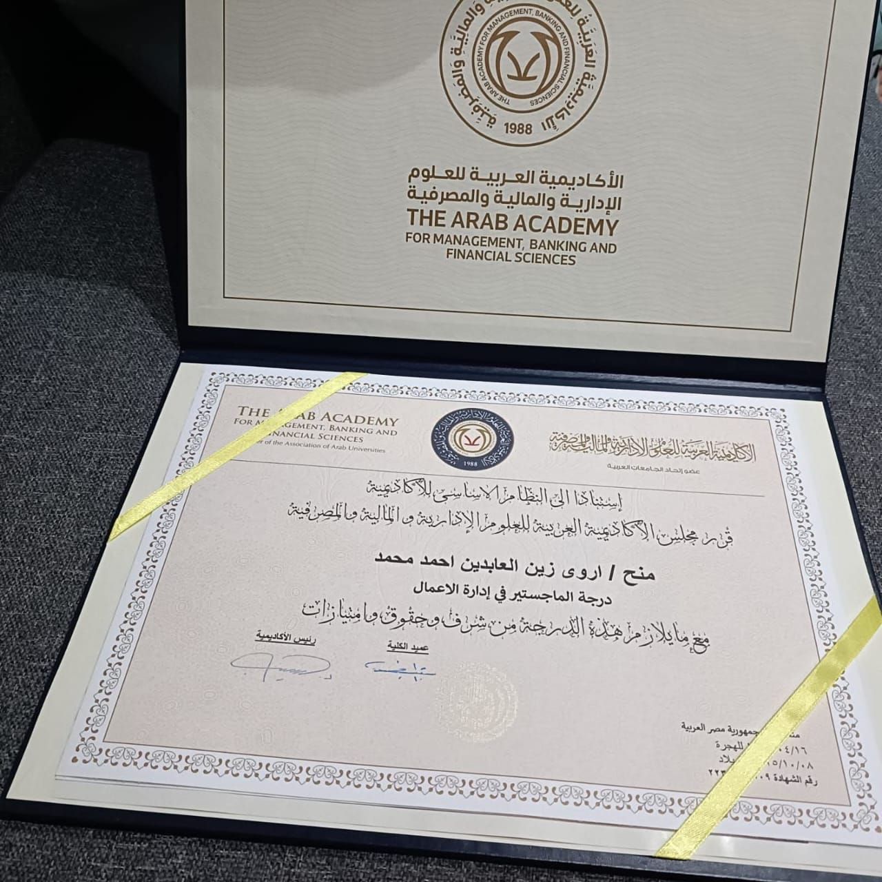 شهادة الماجستير الخاصة بأروي زين الإطناوي شهادة الماجستير الخاصة بأروي زين الإطناوي