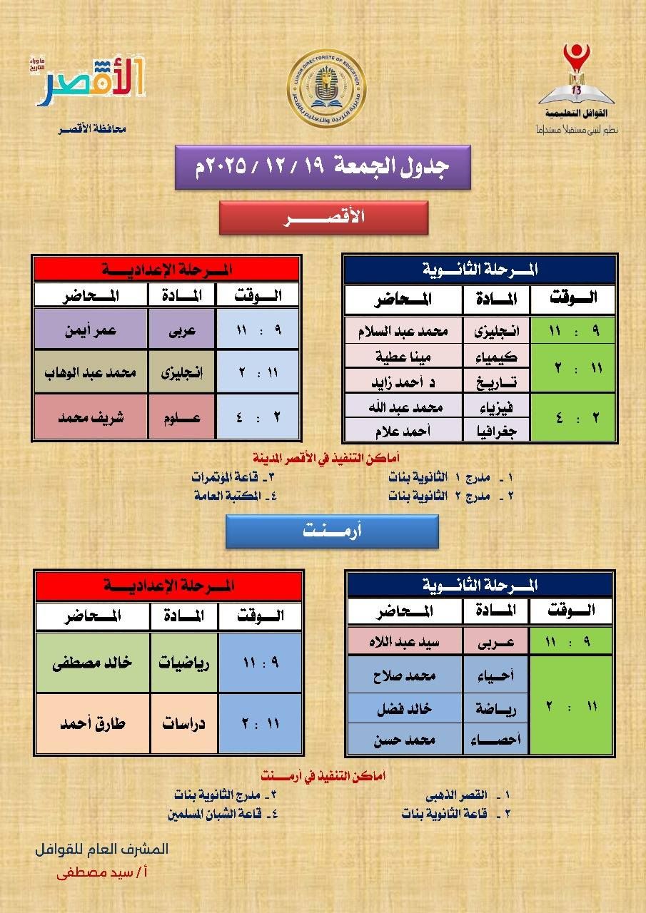 جدول الجمعة للقوافل فى الأقصر وأرمنت جدول الجمعة للقوافل فى الأقصر وأرمنت