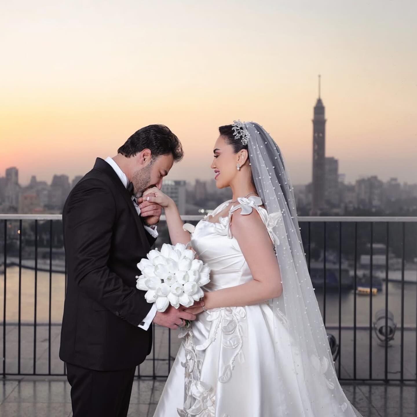 مي فاروق ومحمد العمروسي من حفل زفافهما