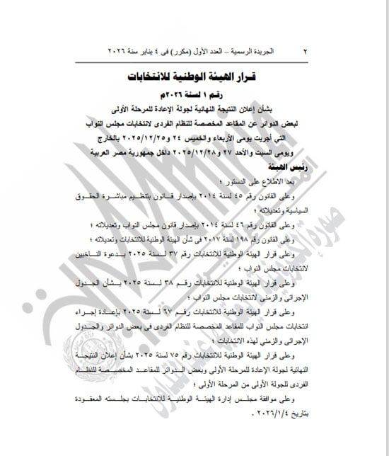 الهيئة الوطنية تعلن نتائج جولة الإعادة لبعض دوائر الفردى بانتخابات النواب (2)