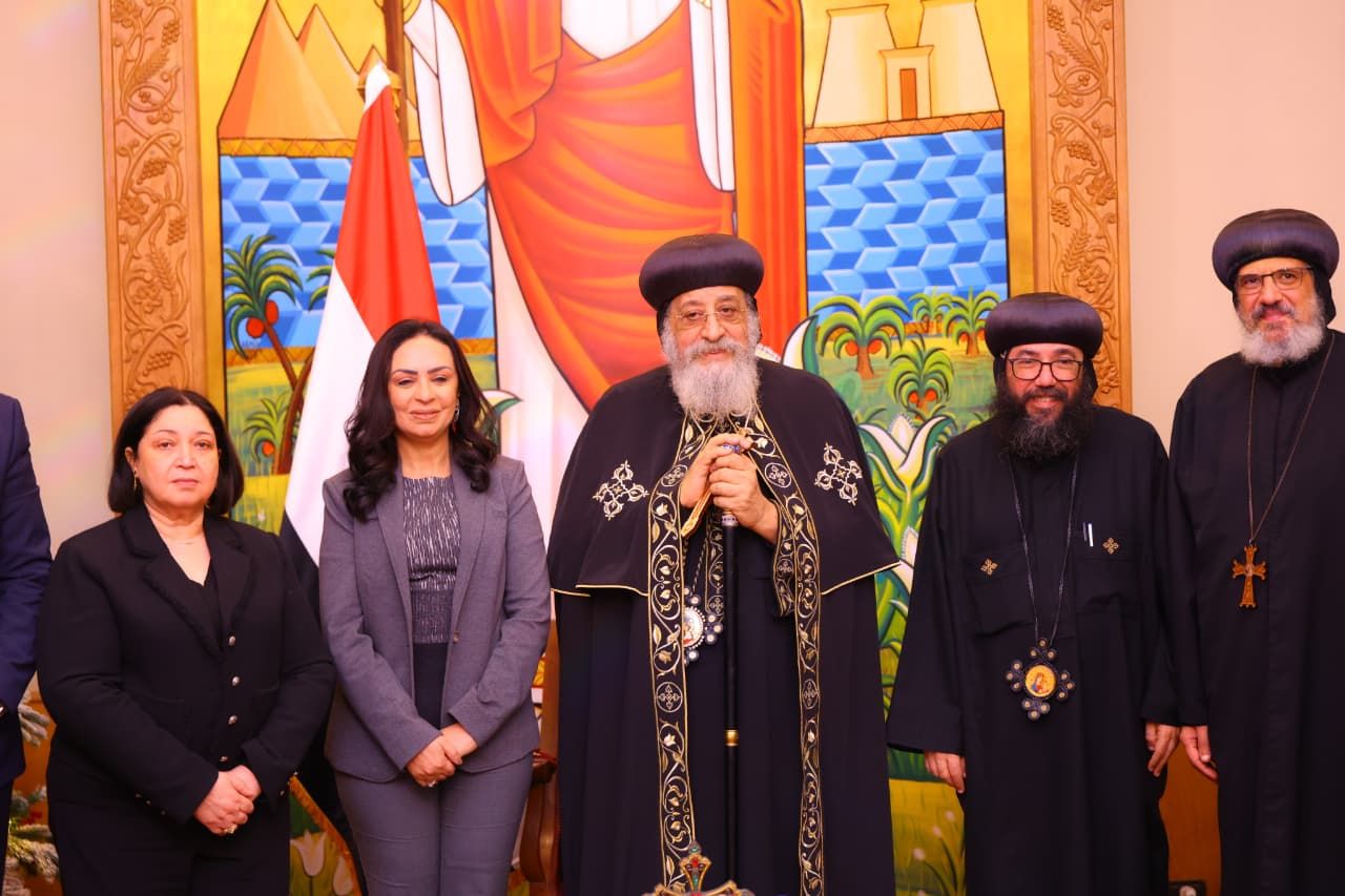 وزيرة التضامن خلال تهنئة البابا تواضروس