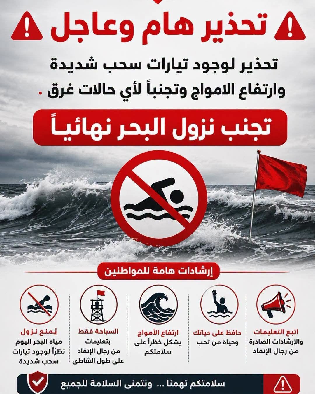 تحذيرات للنزول في مياه البحر بمصيف بلطيم