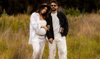 دانييلا رحمة تحتفي بالحمل بإطلالة بيضاء برفقة ناصيف زيتون