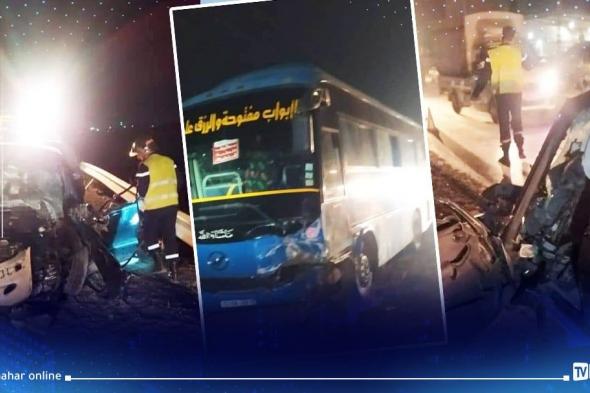 قتيل وجريحان في حادث إصطدام بين سيارتين وحافلة لنقل المسافرين في العلمة