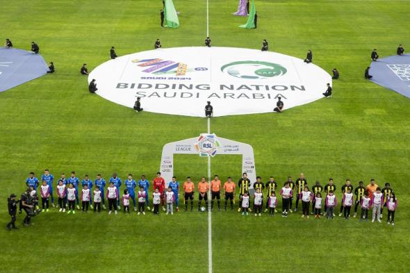 ملعب "المملكة أرينا" يتزين بألوان الهوية الرسمية لملف ترشح السعودية 2034 لاستضافة كأس العالم