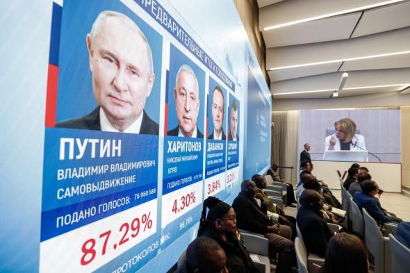 بوتين يفوز بالانتخابات الرئاسية بنسبة 87.28% من الأصوات بعد فرز 100% من أوراق الاقتراع