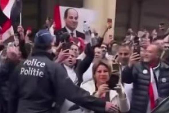 الجالية المصرية في بروكسل تستقبل الرئيس السيسي بأعلام مصر.. فيديو