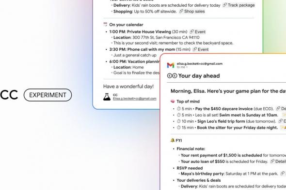 جوجل
      تطلق
      CC..
      مساعد
      ذكي
      يقدّم
      مُلخصًا
      صباحيًا
      مفيدًا
      للمستخدمين