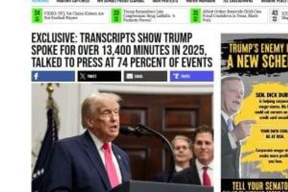 البيت
الأبيض:
ترامب
تحدث
أكثر
من
2.57
مليون
كلمة
و13.400
دقيقة
فى
2025