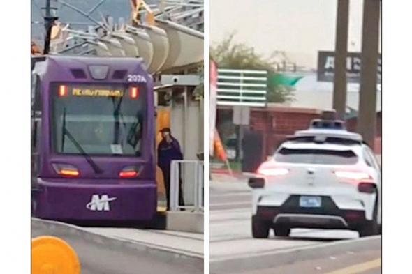 سيارة ذاتية القيادة تسير على سكة قطار بدل الطريق