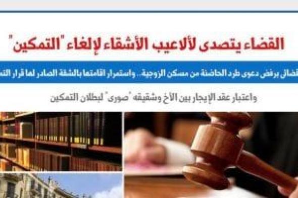 القضاء
يتصدى
لألاعيب
الأشقاء
لإلغاء
قرارت
التمكين
من
مسكن
الزوجية
بالصورية