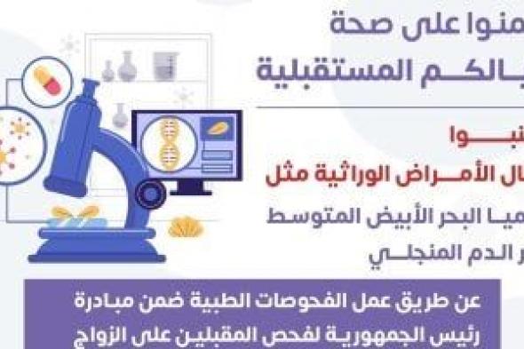 اطمئنوا
على
صحة
أجيالكم..
وزارة
الصحة
توضح
خدمات
فحص
ما
قبل
الزواج