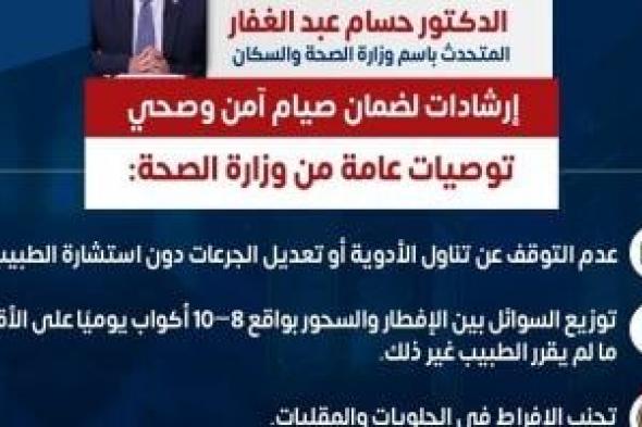 وزارة
الصحة
توجه
رسائل
مهمة
للصائمين
في
رمضان..
تفاصيل